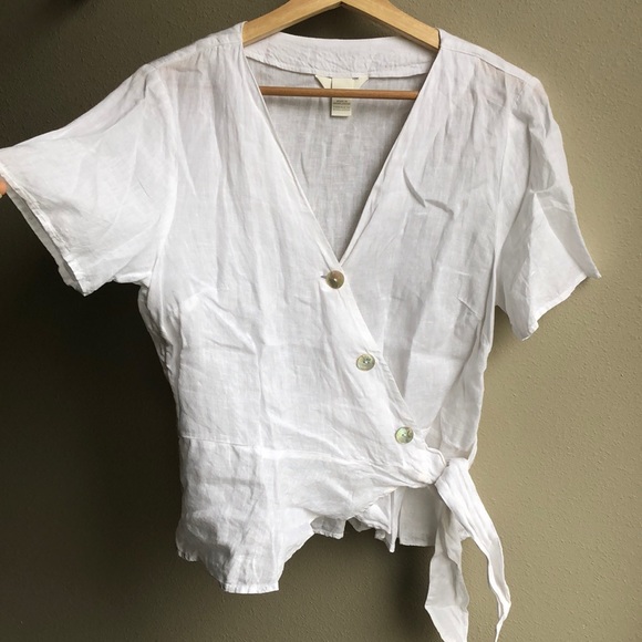 H&M Tops Hm Linen Wrap White Shirt Poshmark